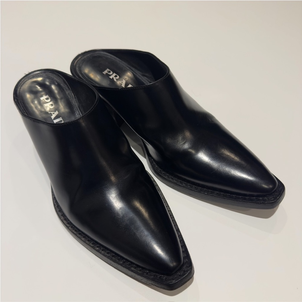 Prada Women’s chunky Heel Black Leather Mules - Picture 2 of 5